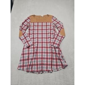Simply Southern Dress Womens Large Plaid Flannel Faux Suede